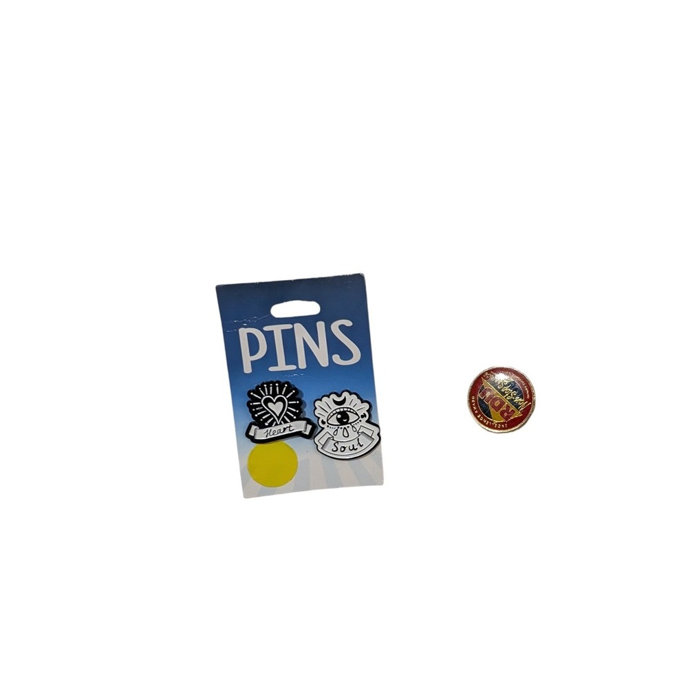 Kalan Heart Soul Enamel Pin Set Black White Mystic Eye & RDU Lapel Pin 3pc Lot